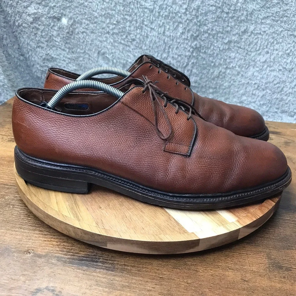 Allen Edmonds Leeds Derby Mens‎ 11 C Brown Pebble Grain Leather Plain Toe Shoes